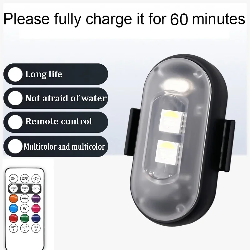 Wireless Remote LED Strobe Light Car Motorcycle Bike Warning Decor Lamp USB Rechargeable Aircraft Indicator 8 Colors Car Lights
