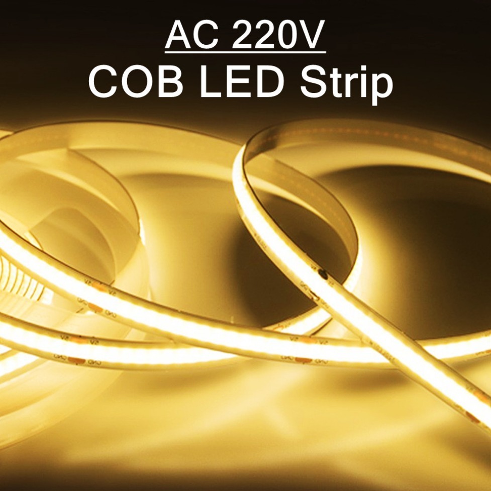 Tira de luces LED COB de 1-5m, cinta de luces Flexible de 220V, IC inteligente, sin necesidad de controlador, alto brillo, 240 LED, iluminación lineal RA95, blanco cálido