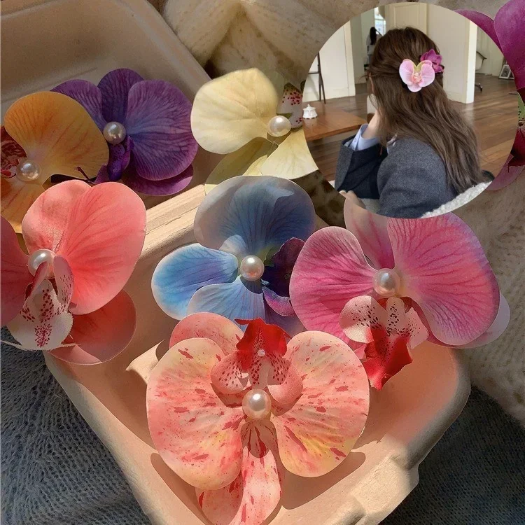 Phalaenopsis Pearl Hair Clip Flower Hairpin Orchid Butterfly Hairs Clip Hair Accessories Hair Styling Tools Bow Flower