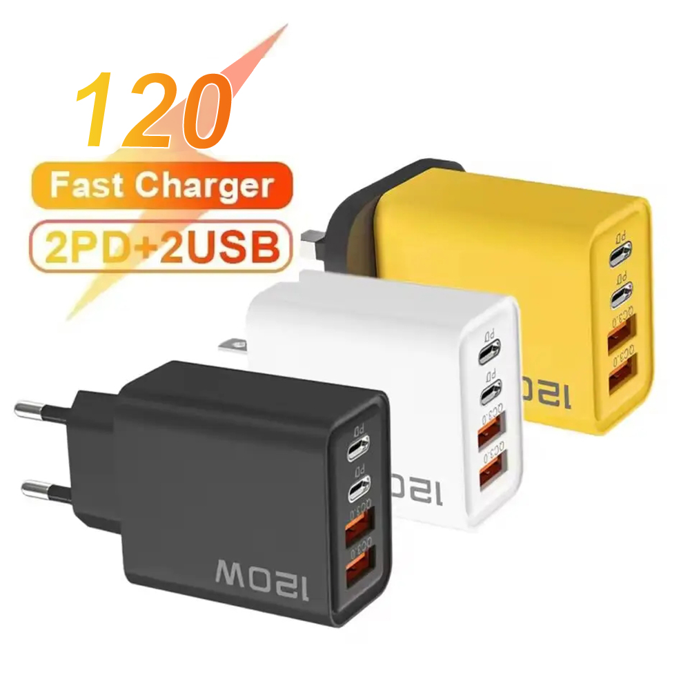 Cargador USB tipo C Total 2A, adaptador de cargador de teléfono USB de carga rápida de 4 puertos para iPhone, Samsung, Xiaomi, cargador de pared de carga rápida