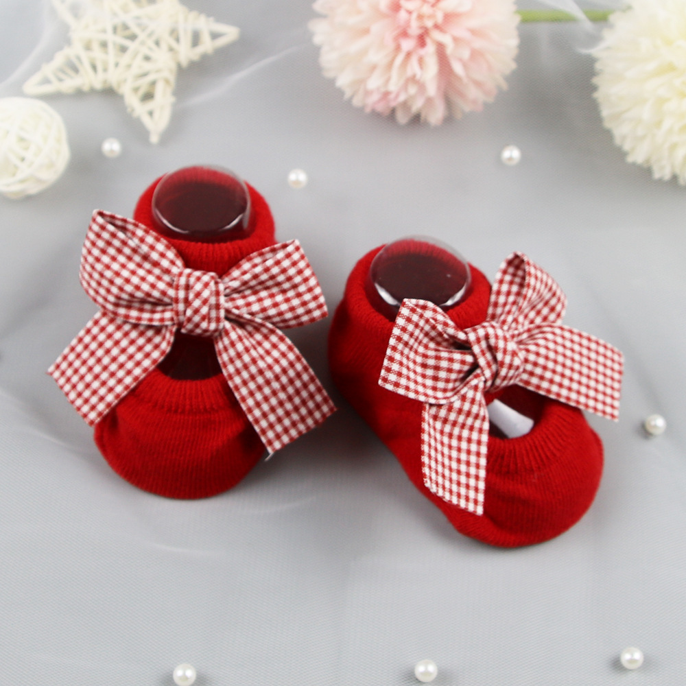 Calzini per neonati Calzini da principessa per ragazza carina per neonato Calzini rossi per barche con fiocco Calzini da pavimento in cotone per bambini Articoli per neonati Accessori per neonati Vestiti
