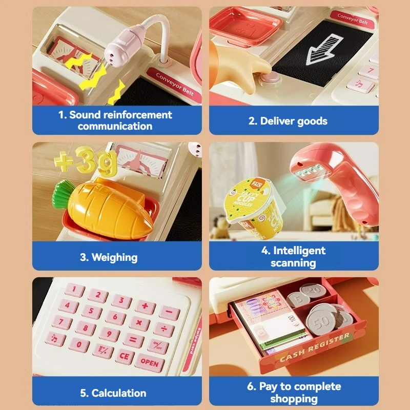 Kids Shopping Cash Register Toys Mini Supermarket Set Simulation Food Calculation Checkout Counter Pretend Play Toy For Children