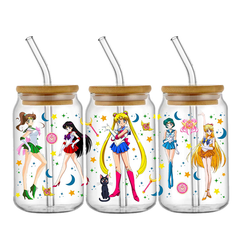 Miniso Cartoon Pikachu Dragon Ball UV DTF Transfer Sticker Waterproof Decals For 16oz Libbey Glass Cup Wrap Stickers Naruto