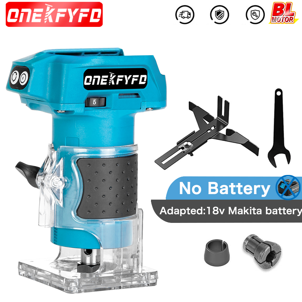 Brushless Electric Trimmer 5 Speeds Cordless Woodworking Engraving Slotting Milling Router for Makita 18V Battery（no Battery）
