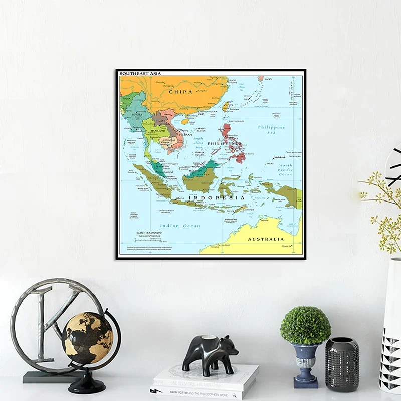 60*60Cm Đông Nam Á Bản Đồ Trong Tiếng Anh Treo Tường Trang Trí Poster Không Dệt Vải Tranh Unframed In nhà Trang Trí Phòng Khách