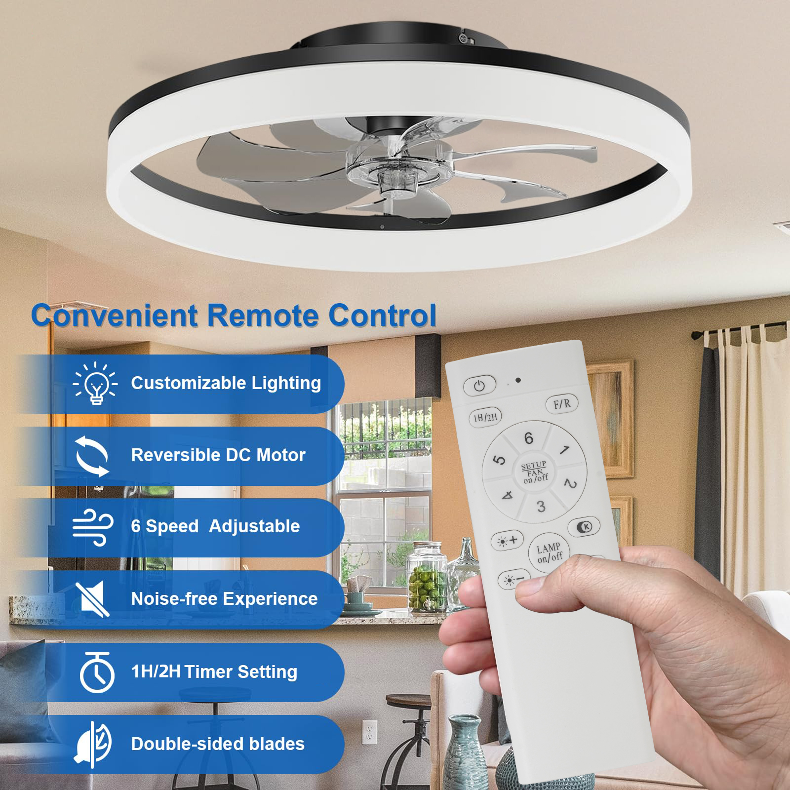 Luces de ventilador simples y modernas, circulación de aire, invierno, verano, Reversible, doble modo, montaje empotrado de hoja para sala de estar, dormitorio y salón