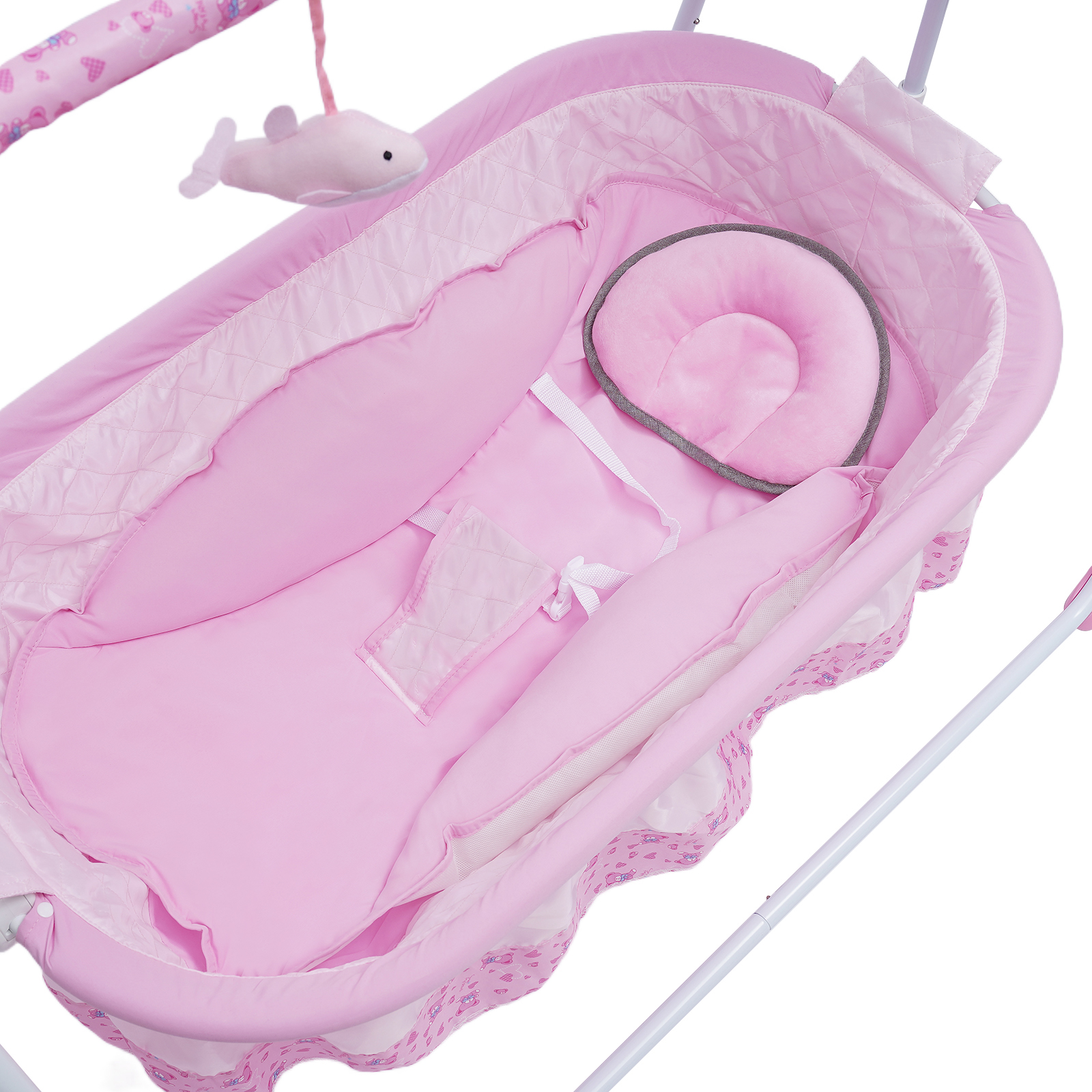 Balançoire électrique pour bébé, grand espace, berceau pliable, moustiquaire à 5 vitesses, couffin pour bébé, télécommande et fonction de synchronisation, rose