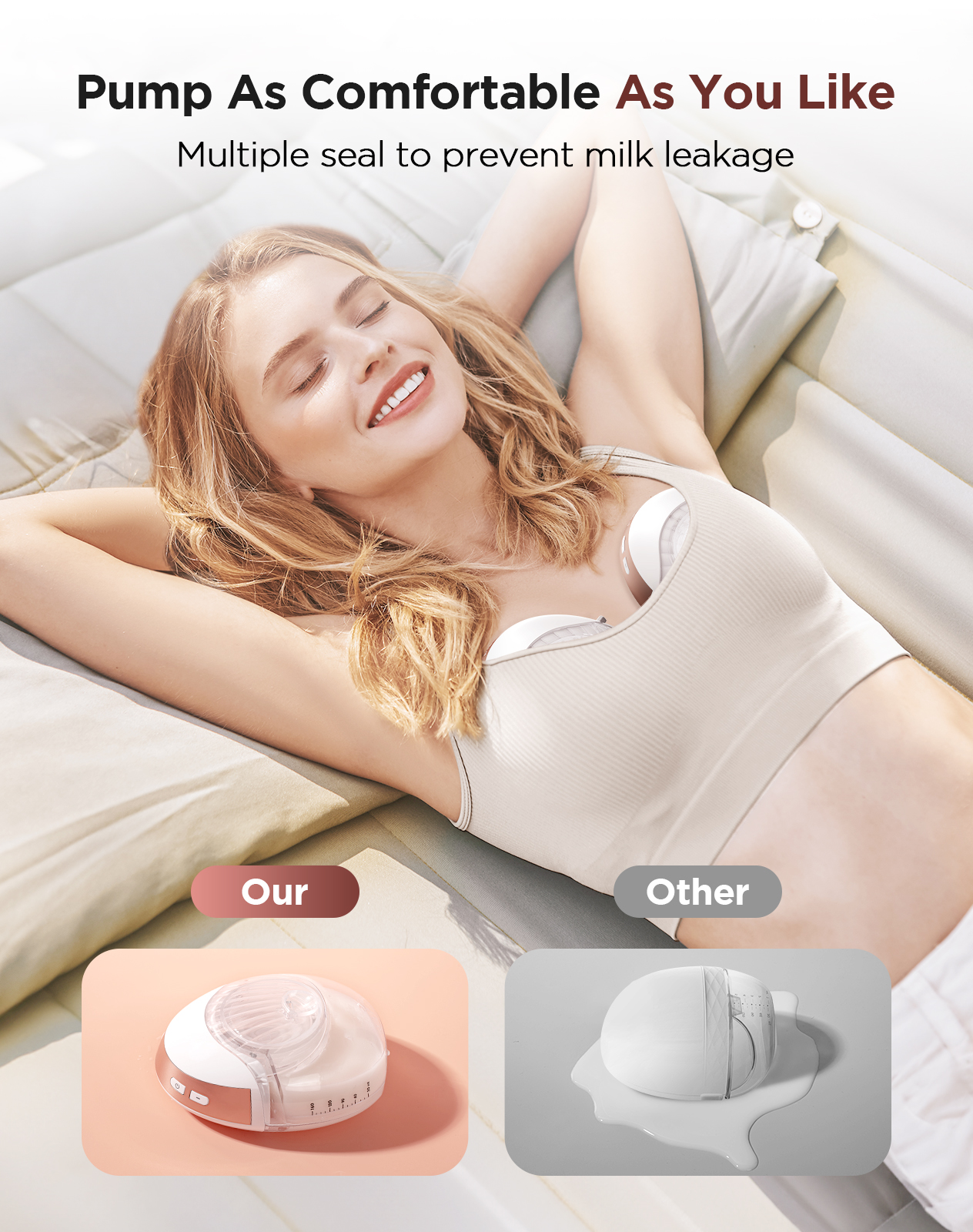 Extractor de leche eléctrico manos libres: extractor de leche ligero con sin BPA, a prueba de fugas, 3 modos y 12 niveles, brida de 17/19/21/24 mm