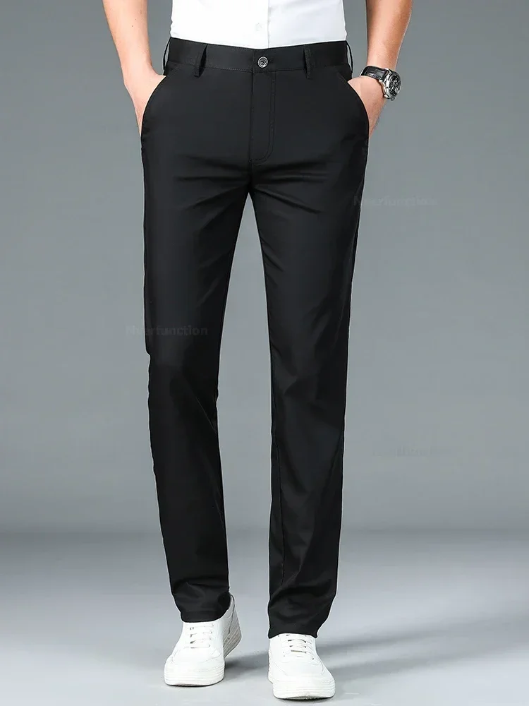 Sommer neue Herren Bambus faser schlanke Business Freizeit hose Mode klassische atmungsaktive Designer formale lange Hose männliche Kleidung