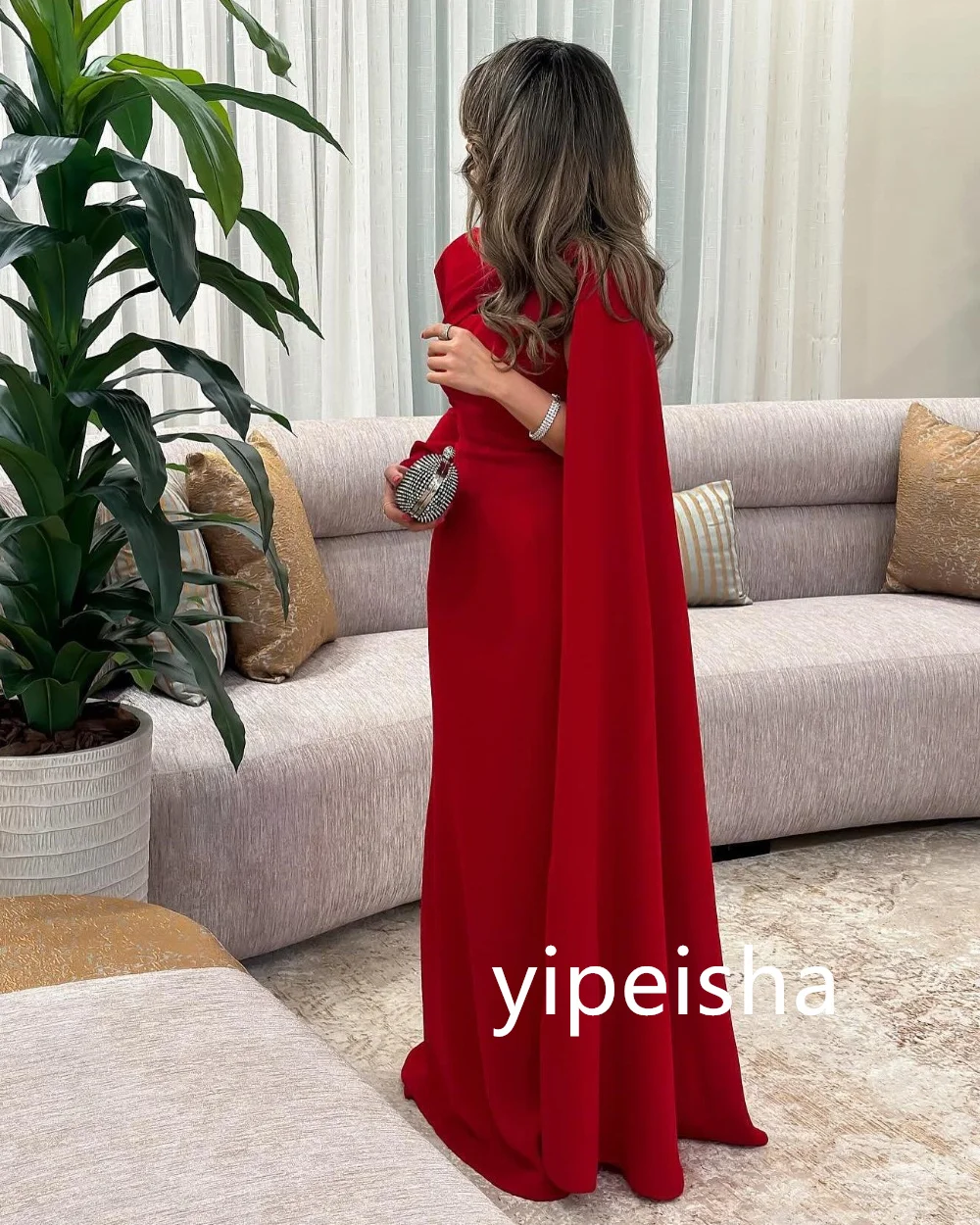 ที่กําหนดเอง Casual Jersey Pleat Mermaid O-คอ Midi ชุด Homecoming คลาสสิกประณีตสไตล์โมเดิร์น Pastrol Unisex Chin