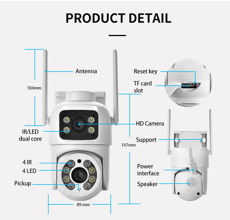 6MP WiFi Camera PTZ Dual Screens Auto Tracking Night Vision CCTV Surveillance Camera Outdoor 4MP Security IP Camera icsee