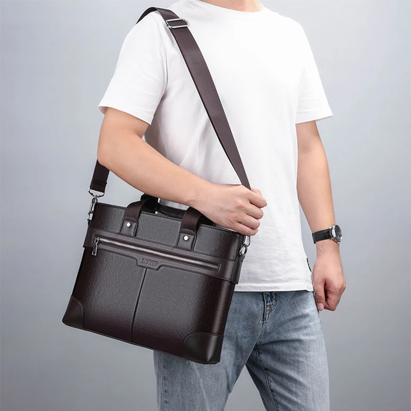 New PU Leather Briefcase for Man A4 Documents Designer Executive Handbag Laptop 14 Shoulder Business Messenger Tote Bag Husband