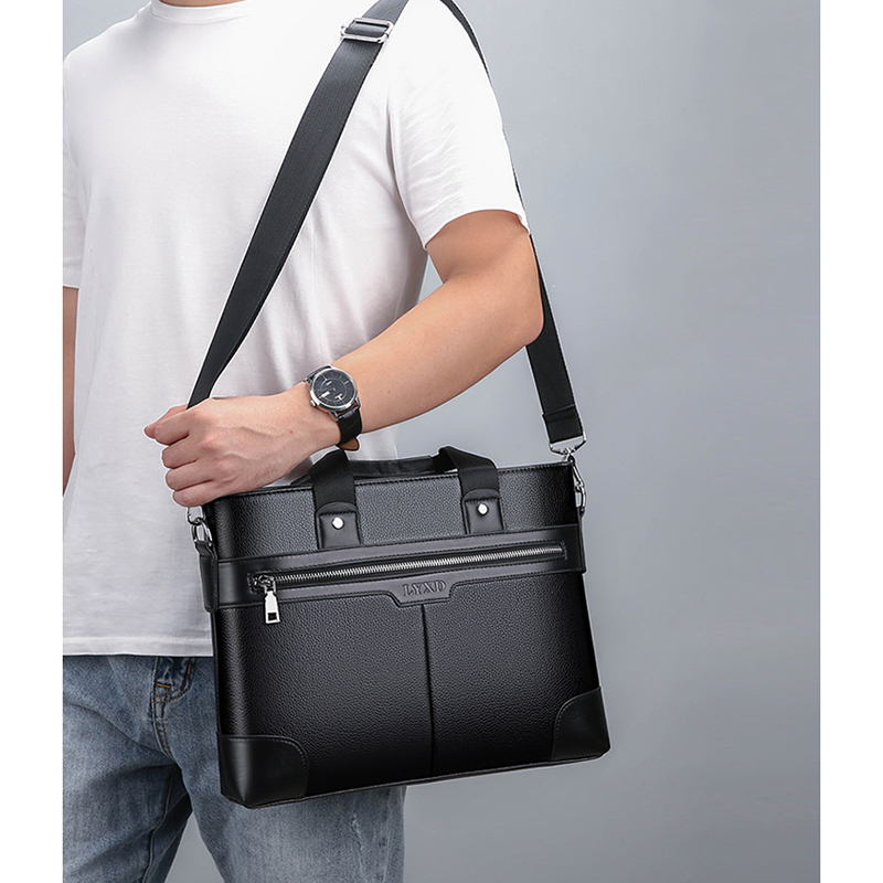 Maletín de cuero PU para hombre, Ejecutivo bolso de mano de diseñador de documentos A4, bolso de mensajero de negocios de 14 hombros, marido