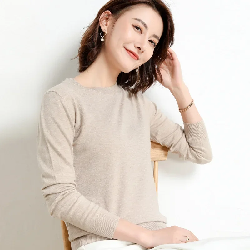 เสื้อกันหนาวผู้หญิงO-คอฤดูใบไม้ร่วงฤดูหนาวBasic Pulloverสบายๆดึงจัมเปอร์เกาหลีแฟชั่นฤดูใบไม้ผลิเสื้อถักBottomingเสื้อ 2024