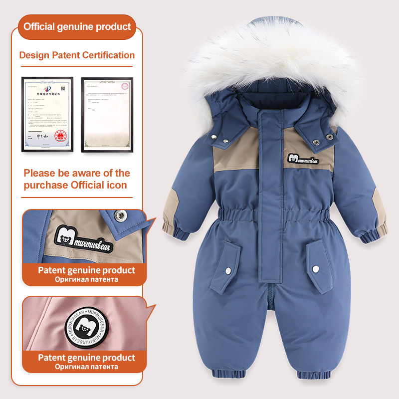 -Ropa de invierno para bebé de 30 grados, monos, prendas de vestir, trajes para bebés, traje de esquí para bebé, mono grueso para bebé, impermeable con capucha para niñas