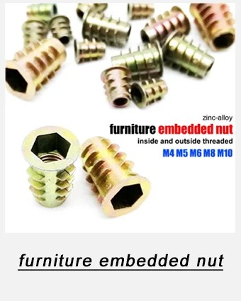 165/75/55 Uds tuerca de inserción roscada tuerca E M4 M5 M6 M8 Kit de juego para muebles de madera cama gabinete mesa cabeza hueca hexagonal integrada