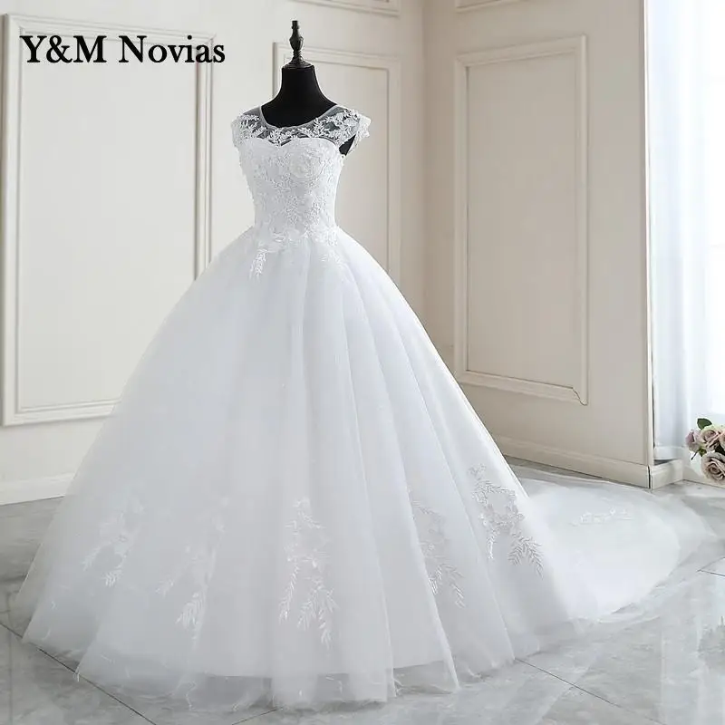 Vestidos de noiva com apliques de renda e pérolas, vestido com gola O, sem mangas, branco, Princess Bride, Plus Size, Novo, Primavera