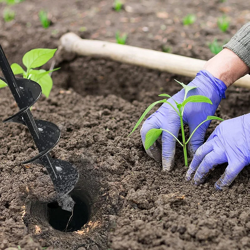 Broca en espiral con barrena para jardín, macetero de flores para jardinería, taladro para tierra, herramienta excavadora de agujeros, accesorios de broca para suelo suelto
