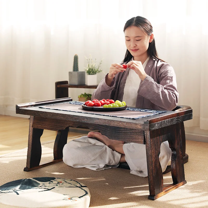 Mesa dobrável para computador, mesa de colo de madeira maciça com mesa de estudo minimalista portátil para espaço pequeno, mesa de chá tradicional de piso baixo