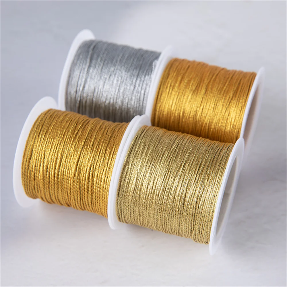 Gold Silver Thread Macrame Cord Rope Bracelet Necklace Braided String For DIY Tassels Beading Shamballa String Jewelry Making