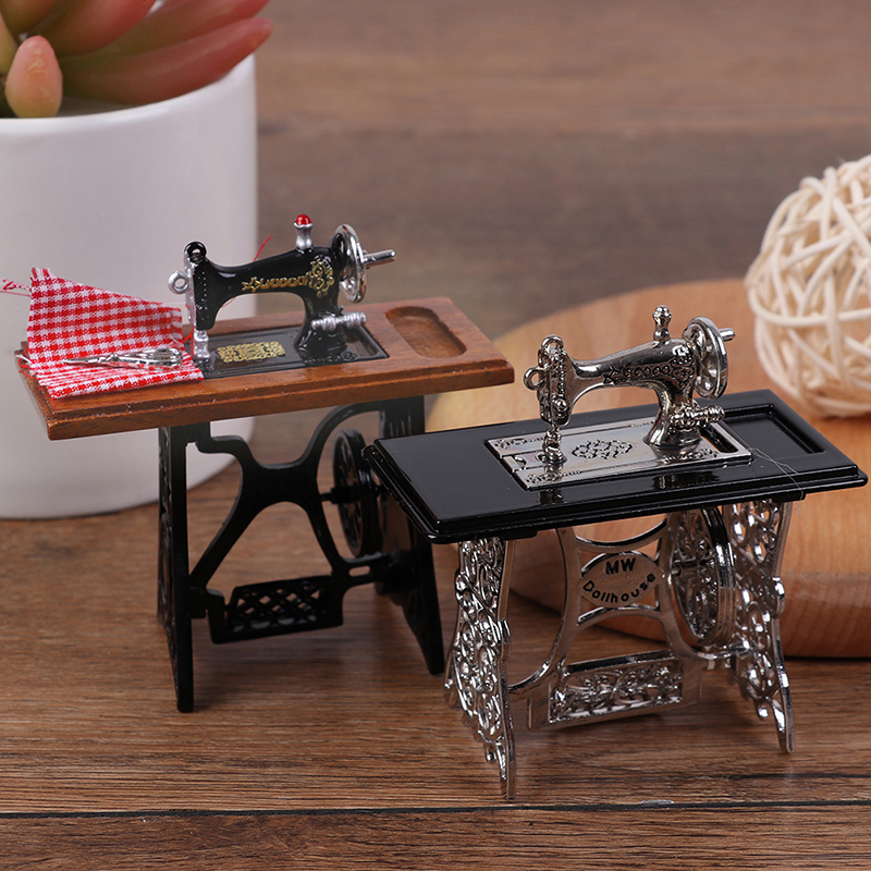 1:12 Dollhouse Miniature Furniture Retro Sewing Machine Knitting Tools Model Doll House Decor Simulation Furniture Model