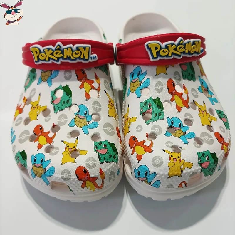Miniso pokemoned buraco sandálias pikachu squirtle charmander chinelos sandálias kawaii anime casa sapatos de praia chinelos de verão crianças