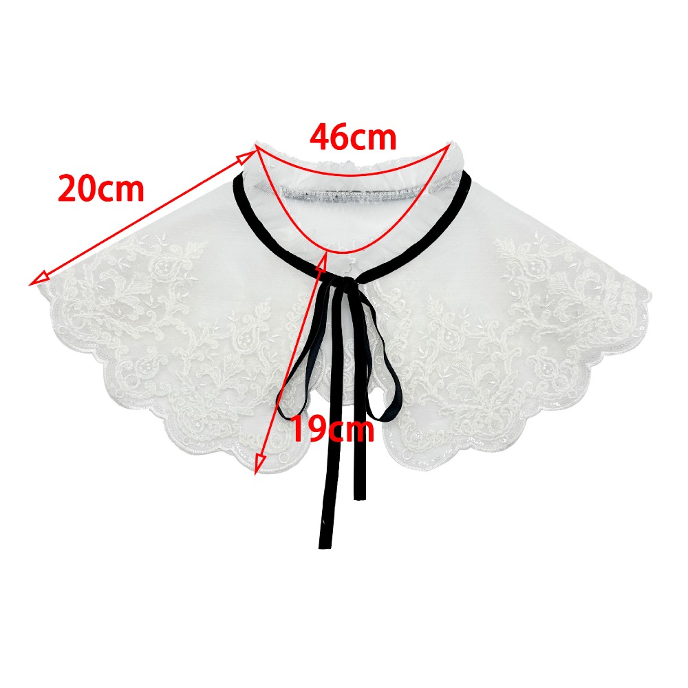 女性のレースのフロントプラケットカラー、オーガンザの刺embroidery、偽のショール、取り外し可能なシャツの襟、ファッション