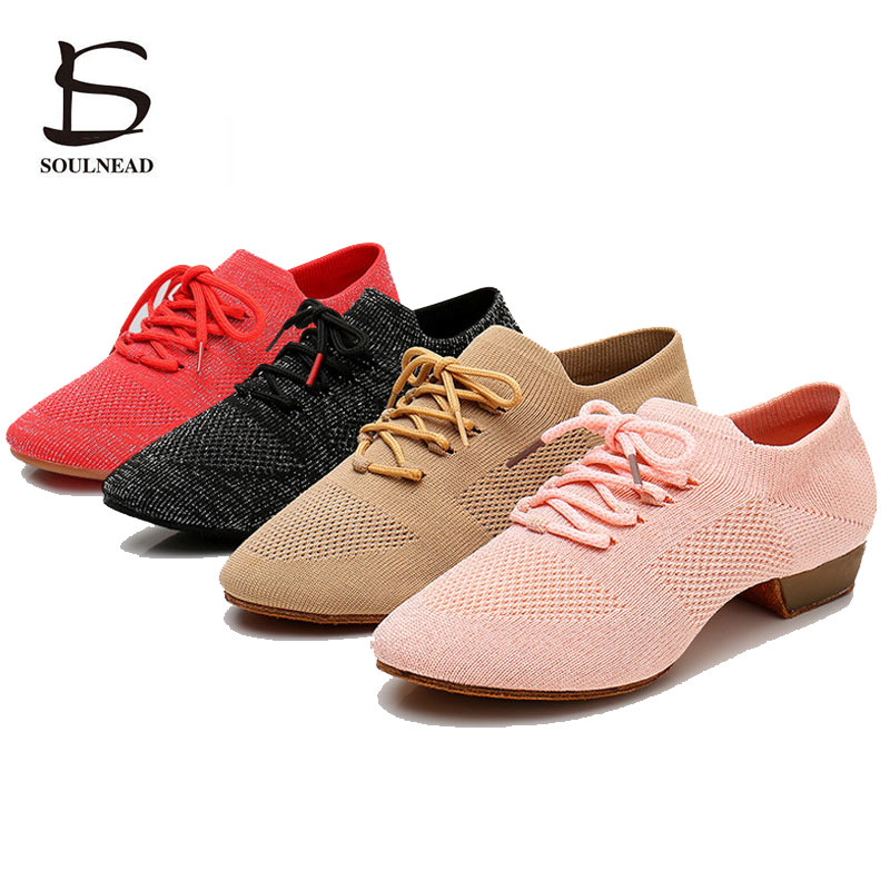 Zapatos de baile de Jazz para mujer, zapatos de baile de línea, zapatillas de baile de fondo suave, zapatillas informales, zapatos de mujer sin cordones de punto de malla
