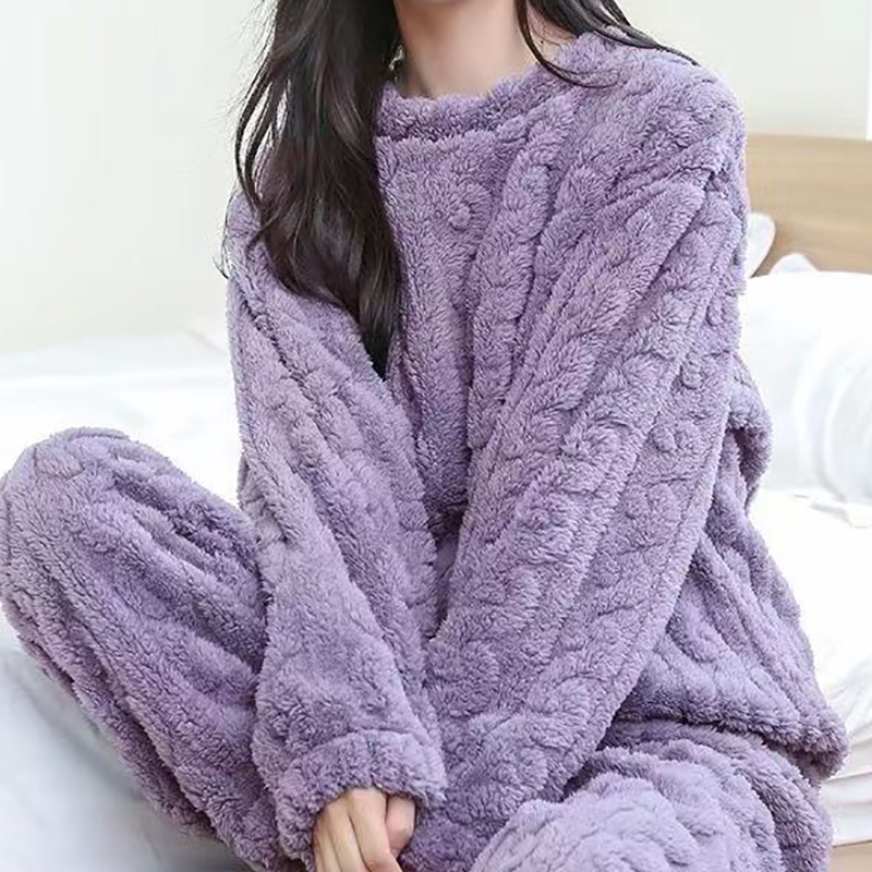 Autunno Donna Solido Caldo 2 Pezzi Set Addensare Velluto A Coste In Pile Set Pullover E Pantaloni Donna Casual Pigiama Set 2023
