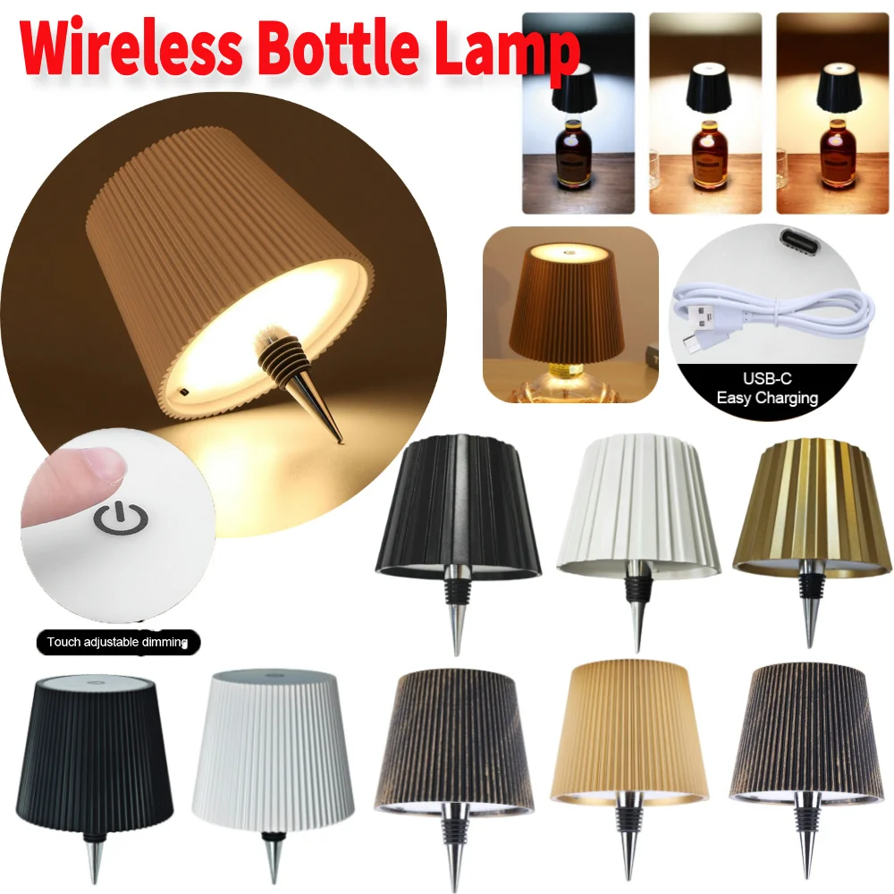 Lámpara LED para botella de vino, botella de vino, 3 colores, regulable, recargable, Bar, cafetería, atmósfera, luz nocturna, Control táctil, luz de escritorio