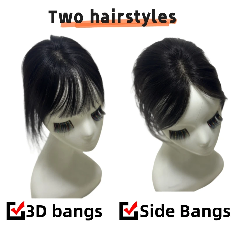 Toppers de cabelo de malha ultrafina 8x11cm, franja com clipe, peruca para mulheres, cabelo real fofo, aumenta o volume, capa de cabelo branco