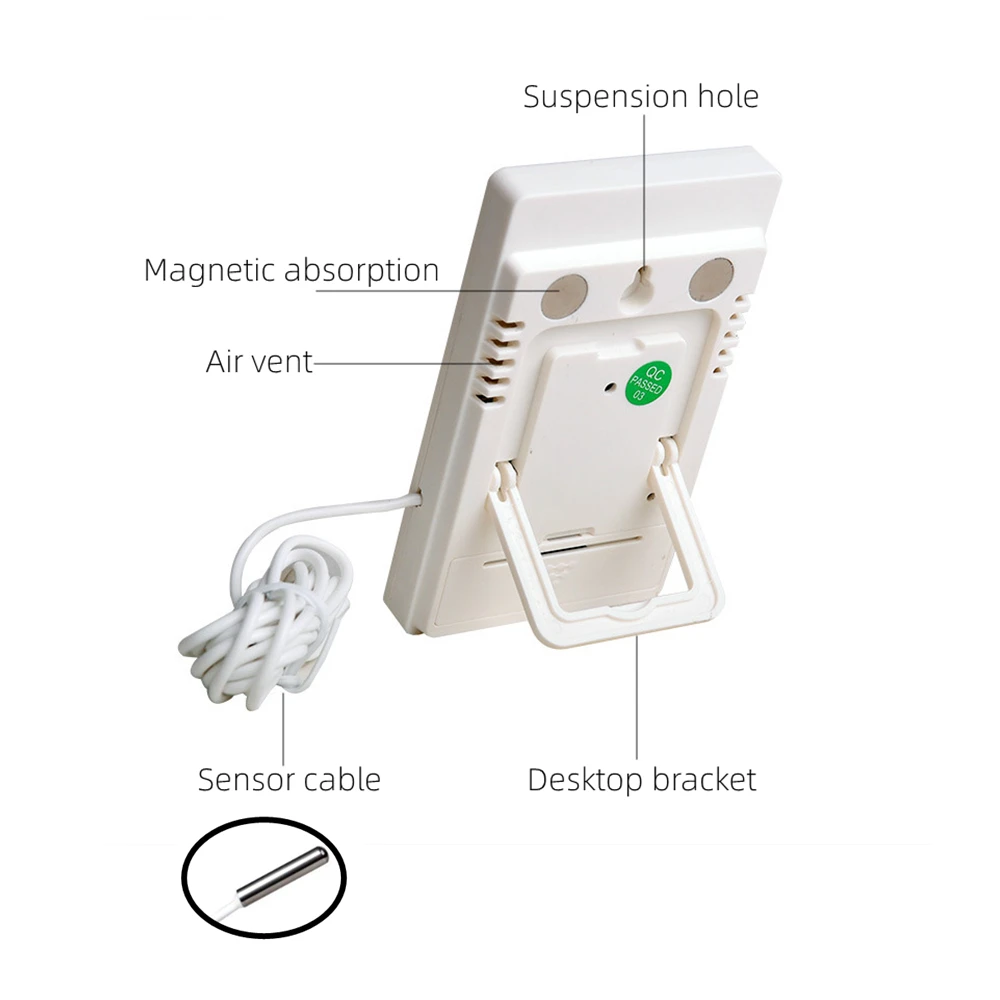 Nhiệt Kế Ẩm Kế Trong Nhà Ngoài Trời Nhiệt Độ Đồng Hồ Đo Độ Ẩm C/F Màn Hình LCD Hiển Thị Đầu Dò Cảm Biến Trạm Thời Tiết