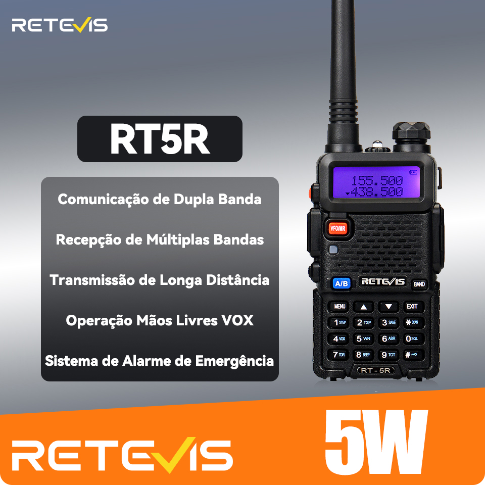 Retevis RT5R Walkie Talkie 5W Comunicação de Longo Alcance Walkie-talkies UHF VHF Estação de Rádio Amador Amadores Rádio Profissional VOX