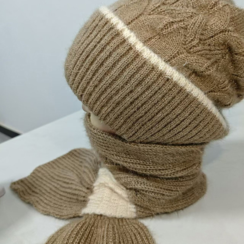 Winter Gebreide Skullies Muts Sjaal Set Koude Proof Oorbescherming Sjaal Warm Meisjes Mutsen Fietsen Winddicht Dames Outdoor Caps
