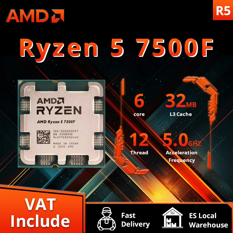 Procesor AMD Ryzen 5 7500F 5GHz 6-rdzeniowy 12-wątkowy 38MB Procesor stacjonarny Socket AM5 CPU Procesor do gier