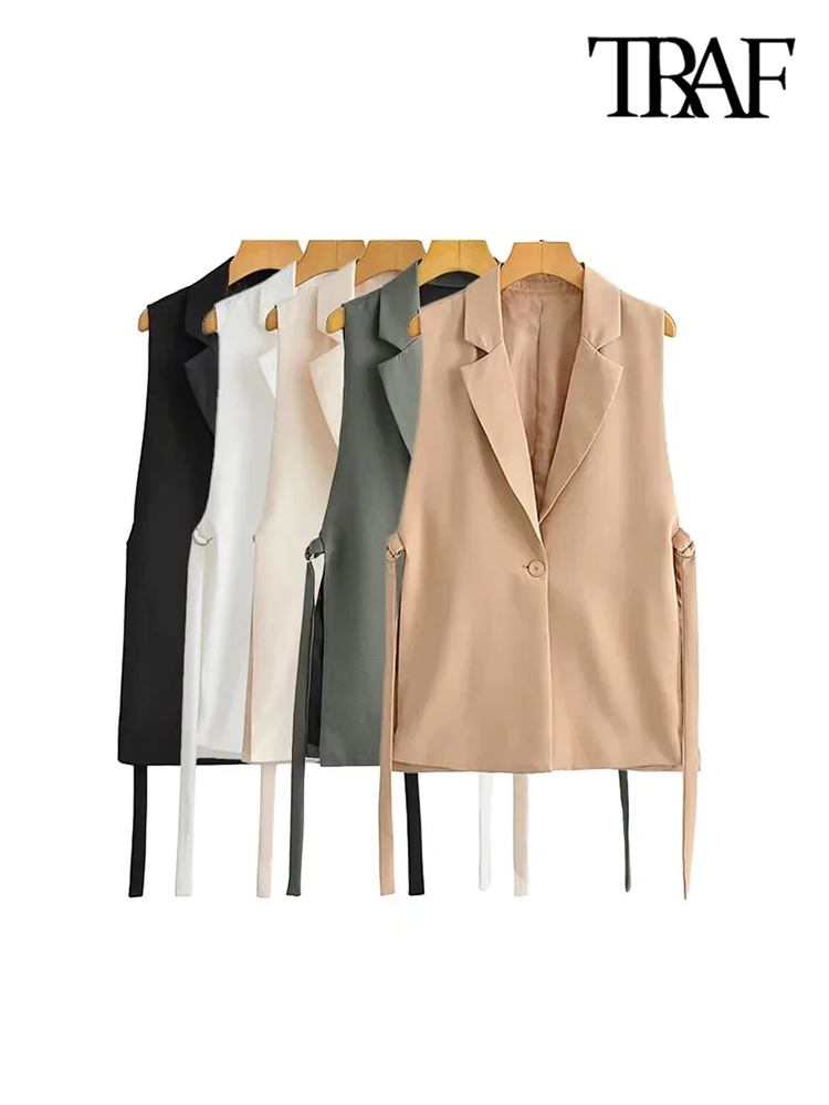 ONKOGENE Frauen Mode Mit Wasserhähne Seitenschlitze Weste Vintage Ärmel Vorderen Knopf Weibliche Oberbekleidung Chic Weste Tops