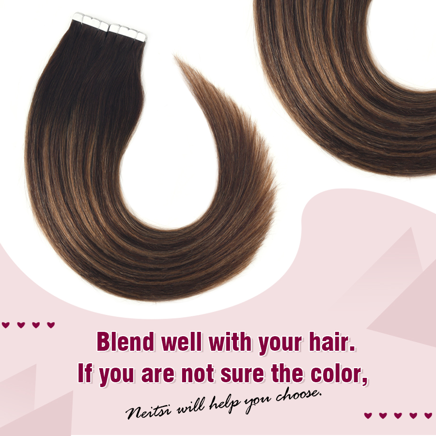 เทป Neitsi Ombre มินิเทปกาวผมต่อมนุษย์ตรงต่อผิวจริง100% MEGA hair 12 "-24"