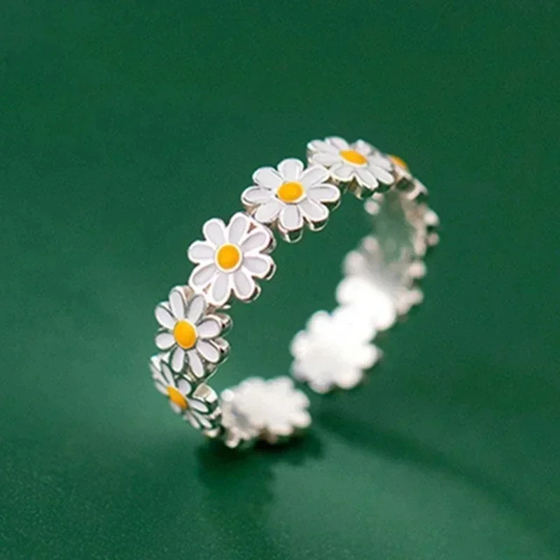 Anillos de flores de Margarita Vintage a la moda para mujer, anillo de dedo con apertura ajustable, joyería llamativa de compromiso de boda para novia