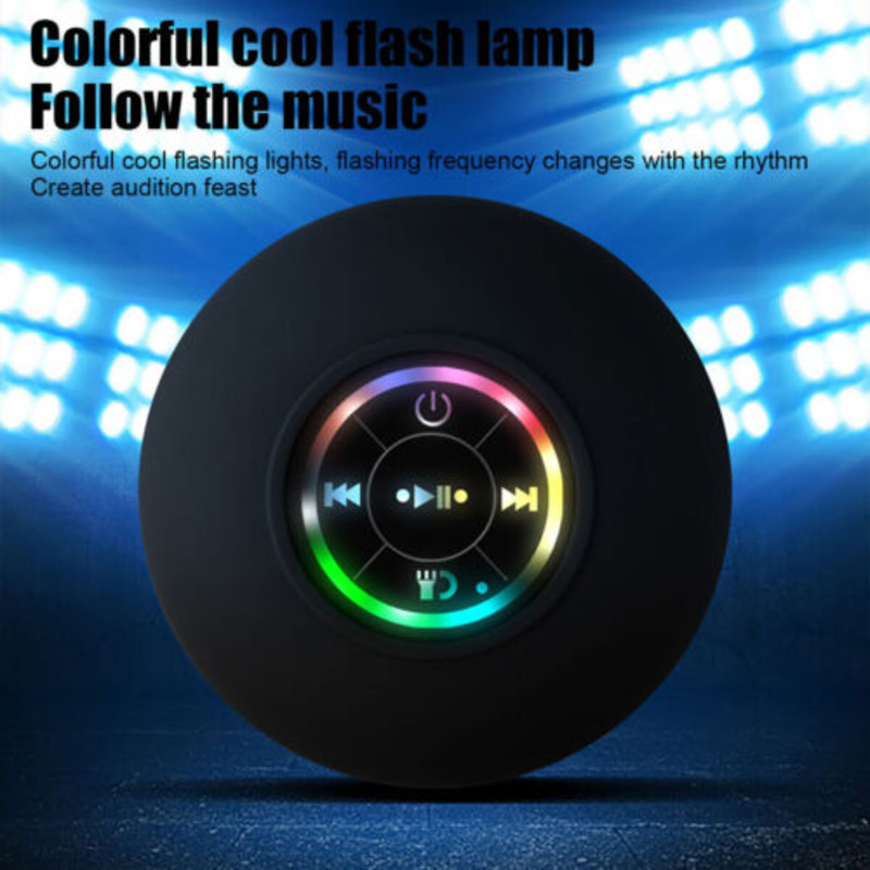 Portable Wireless Bluetooth Speaker Waterproof Suction For Shower Bathroom Black