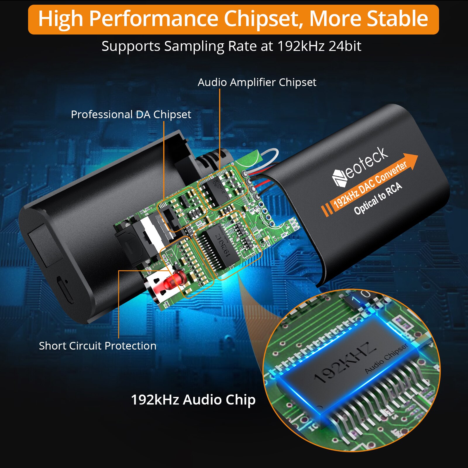 Neo teck 192khz digital zu analog audio konverter optischer toslink to rca audio adapter männlicher anschluss dac konverter