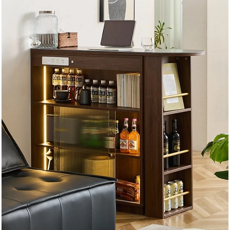 Retro Solid Wood Bar Tables, Kitchen Furniture, Glass Storage Cabinet, Nordic Designer, High Table for Home, Telescopic Table