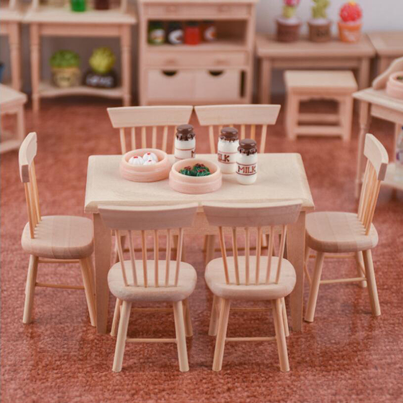 Mini tavolo da pranzo sedia modello scala 1:12 casa delle bambole in miniatura mobili in legno set di giocattoli per accessori casa delle bambole