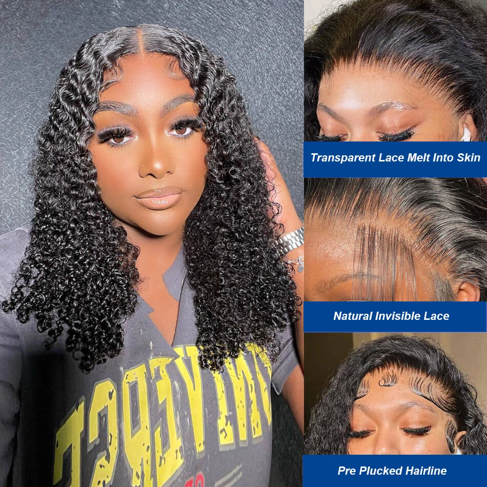 Afro verworrene lockige kurze Bob-Perücke, 13 x 4 Bob-Perücken, Echthaar, Jerry Curly Lace Front Echthaar-Perücke, tiefe lockige Perücke, vorgezupfte Spitze