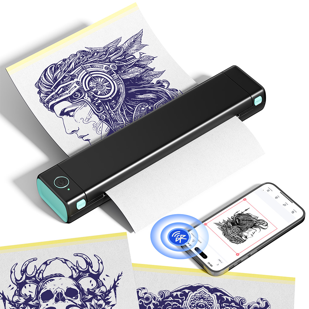 Phomemo Bluetooth Tattoo-Schablonendrucker, kabellose M08F-Tattoo-Maschine mit 10 Stück kostenlosem Transferpapier, für Künstler und Anfänger