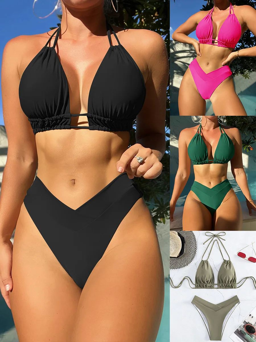 Biquíni sólido de náilon roupa de banho sexy moda modelagem design maiô feminino 2025 novo estilo beachwear para maiô
