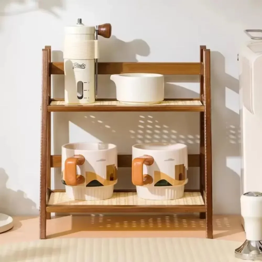 Rack de bambu de camada dupla, organizador de mesa de 2 camadas, rack de exibição, escritório, armazenamento de escritório, organização de maquiagem para vaidade