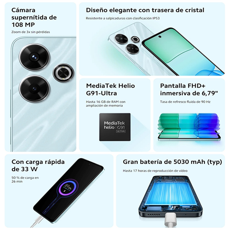 Xiaomi redmi 13,handy，NFC,media tek helium G91-Ultra 108mp 5030mah schnell aufladen 33w 90hz bildschirm