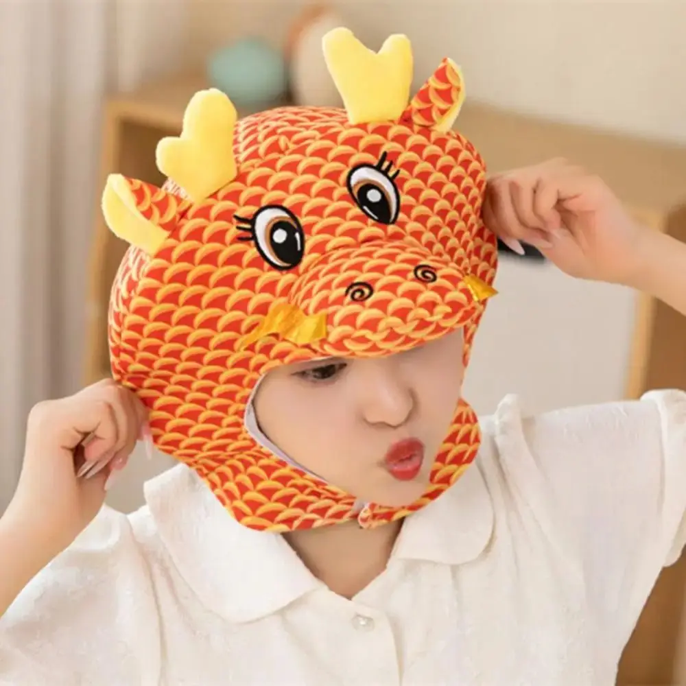Cartoon Dragon Cartoon Dragon Headgear 2024 Dragon Year Cartoon Dragon Plush Hat Mascot Dragon 3D Fluffy Chinese Style Hat Warm