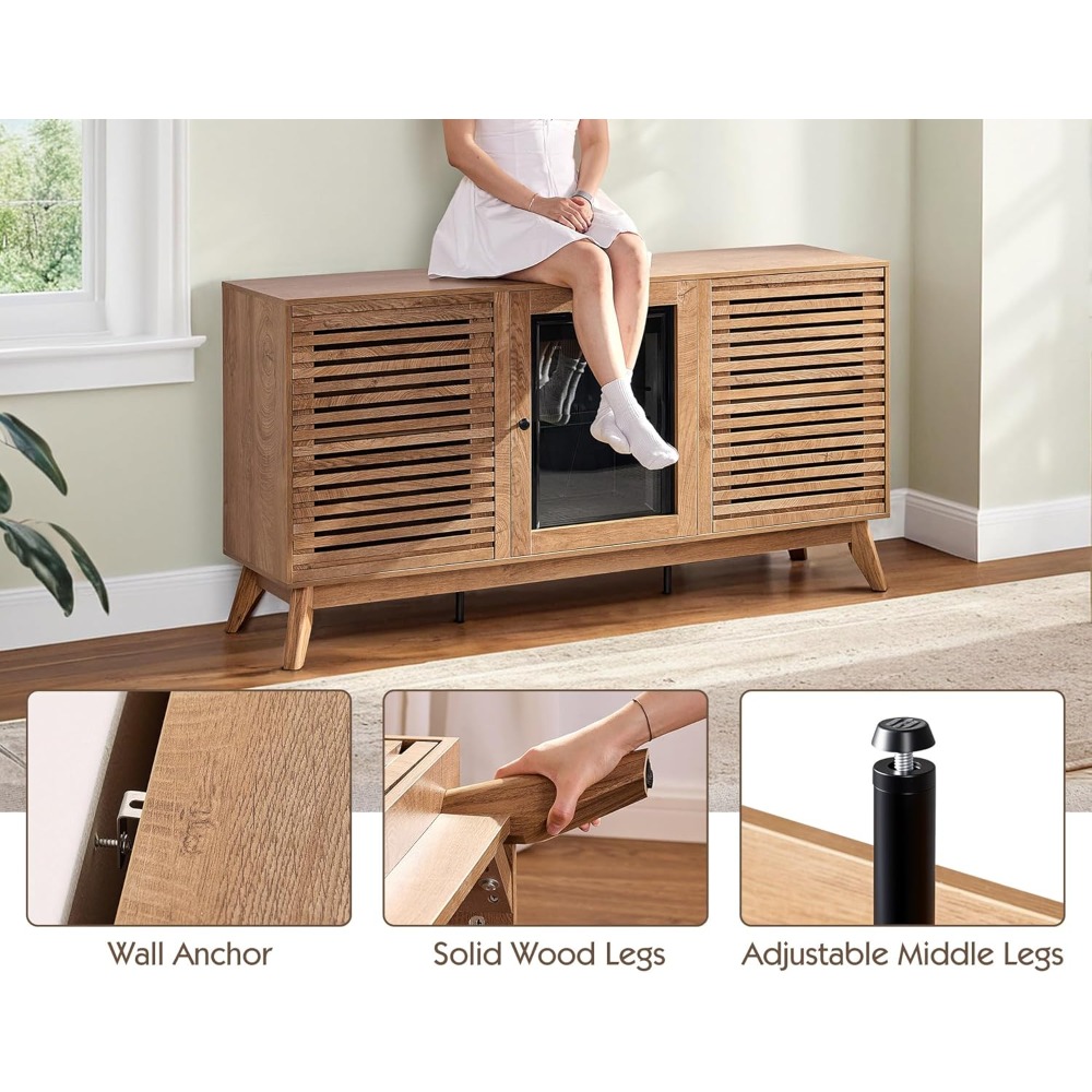 60" coffe bar cabinet with built-in beverage refrigerator– wine bar with 24 cans mini fridge– sideboard buffet cabinet with stor