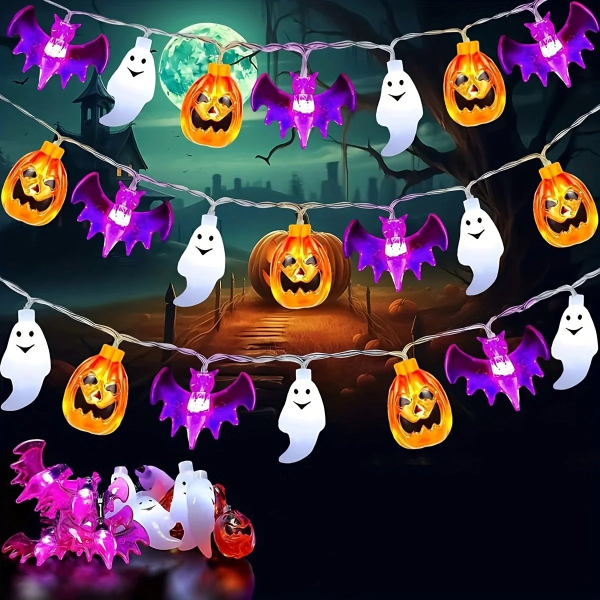Halloween string lights pumpkin bat ghost Halloween string lights indoor home courtyard Halloween decorative lights
